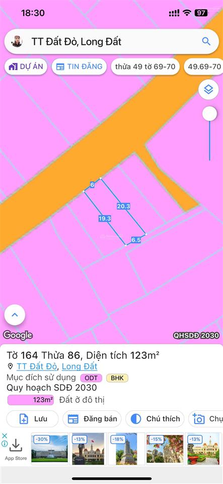 Bán đất thị trấn đất đỏ  đường nguyễn đình chiểu 6 x 20