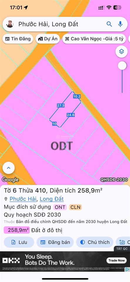 Bán 258.9m2 đất nghỉ dưỡng thị trấn phước hải gần hồ sơ bông