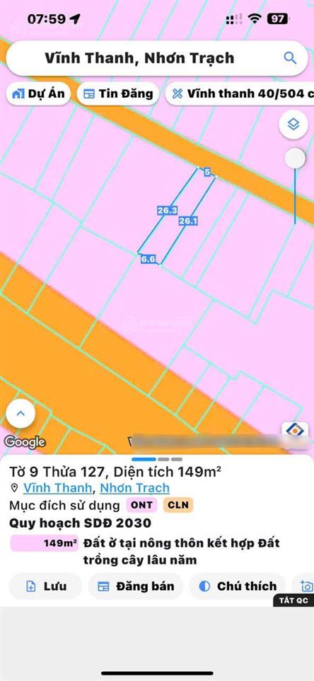 Bán đất tại vĩnh thanh, nhơn trạch, đn. cơ hội đầu tư sinh lời cao trong tương lai, phong thủy tốt