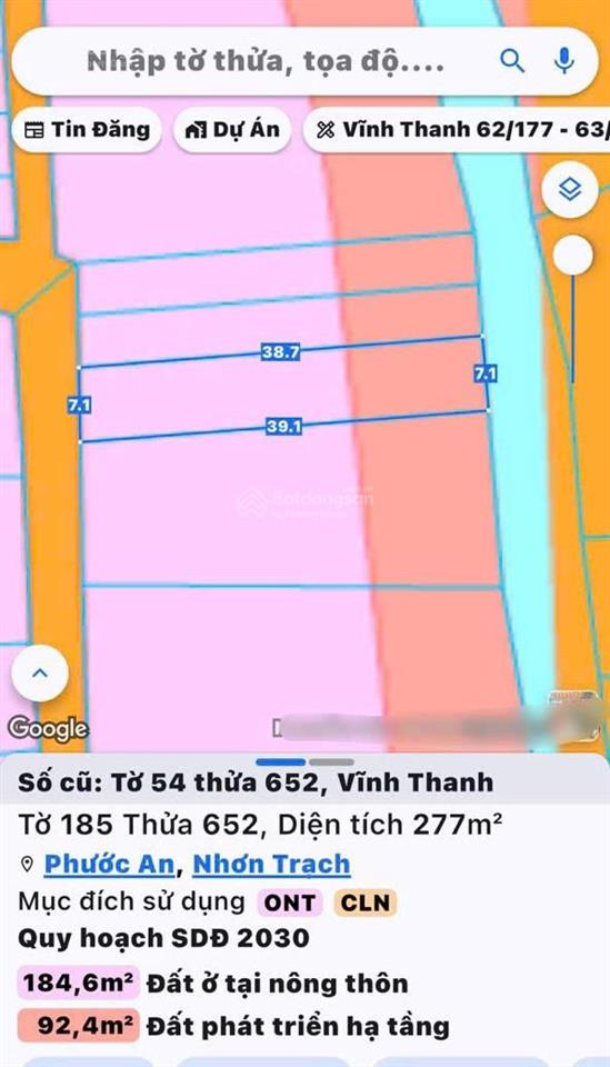 Bán đất vĩnh thanh, nhơn trạch. dt 277m2, trong đó có 100m2 thổ cư, giá rẻ sang tên ngay trong ngày