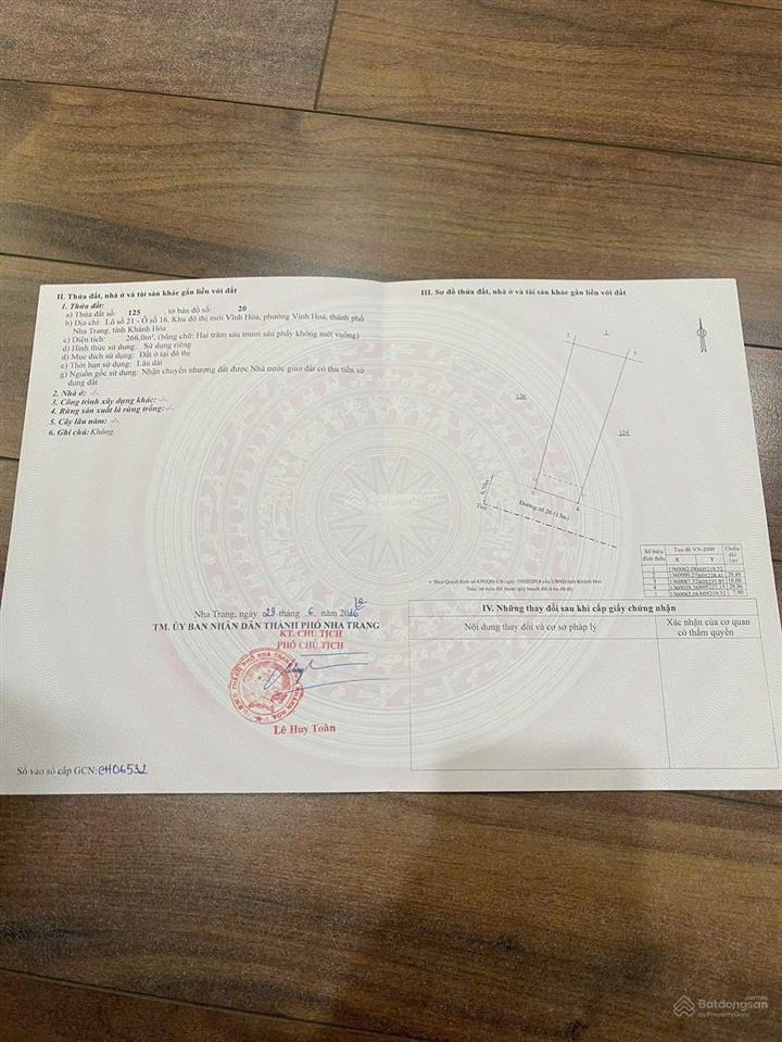 Chỉ 55tr/m2 sở hữu 537,3m2 ngang 15,8m nở hậu 20,5m. kđt mới vĩnh hòa. ngay bến du thuyền nha trang