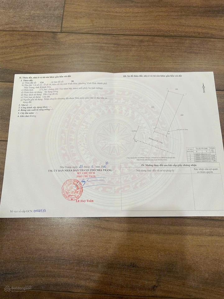 Chỉ 55tr/m2 sở hữu 537,3m2 ngang 15,8m nở hậu 20,5m. kđt mới vĩnh hòa. ngay bến du thuyền nha trang