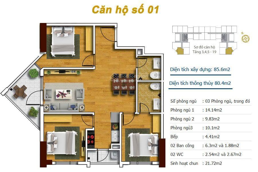 Cc nhượng lại căn hộ tecco skyville, diện tích 81m2, thiết kế 3pn, 2vs, 2logia, loanh quanh 4,x tỷ