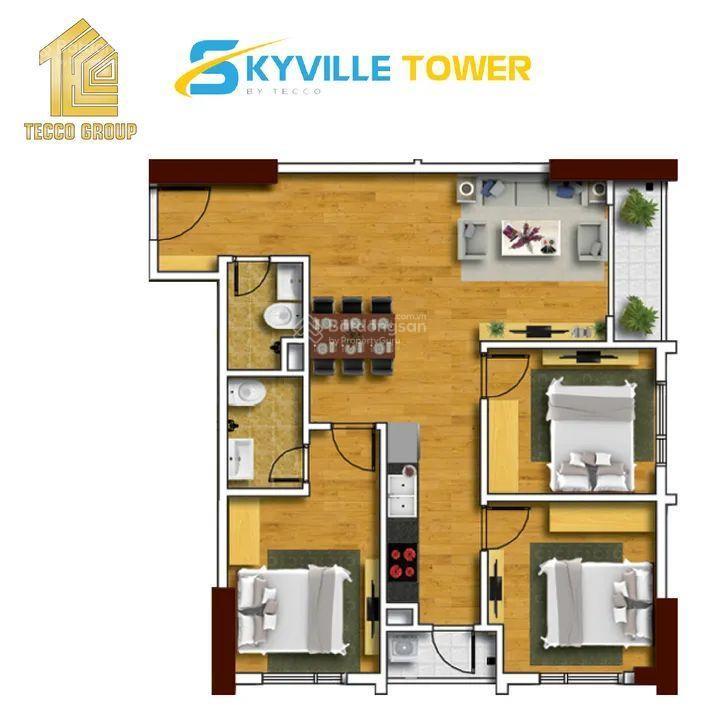 Cc nhượng lại căn hộ tecco skyville, diện tích 81m2, thiết kế 3pn, 2vs, 2logia, loanh quanh 4,x tỷ