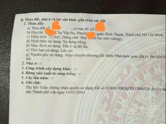 Cần bán khuôn đất đẹp dt 4x18m. vuông. mặt tiền hẻm 10m chu văn an kinh doanh sầm uất
