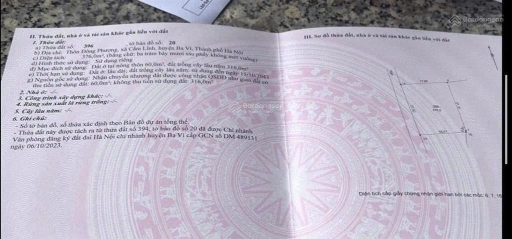 Đất tt xã cẩm lĩnh có 22m mt chia được làm 3 lô, cách đường nhựa xe bus 500m, gần trườngchợub xã