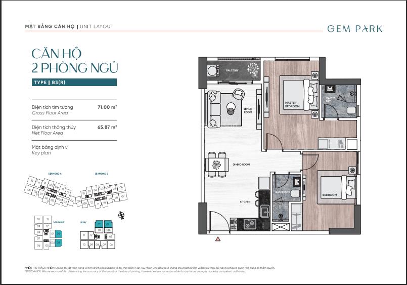 Căn góc 2pn 65m² chung cư gem park hải phòng view đẹp, 2 mặt thoáng giá chỉ từ 3,25 tỷ