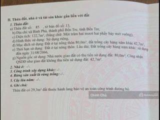Chính chủ bán đất thổ cư, lộ thống nhất, cạnh chợ phường 7, bến tre