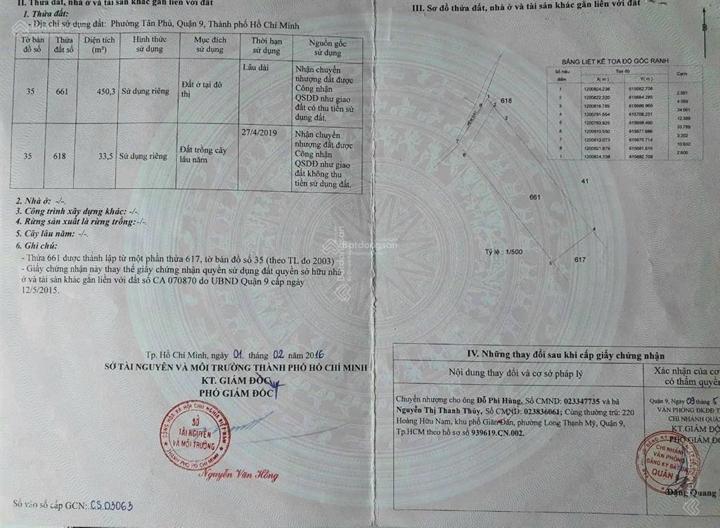 Cần chuyển nhượng lô đất mặt tiền tân phú quận 9 thủ đức