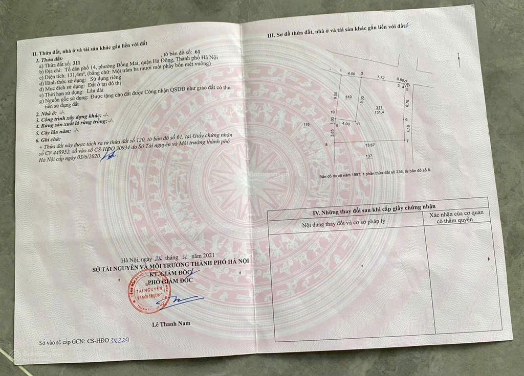 Bán lô góc hàng f0 54,8m2 mặt tiền rộng 4,6m ngõ thông ô tô tại tổ 14 đồng mai  hà đông