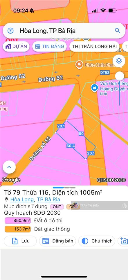 Hoà long  tp bà rịa  cách chợ hoà long chỉ 1.4km.
dt 1000m2  20x50m  200m2 thổ cư