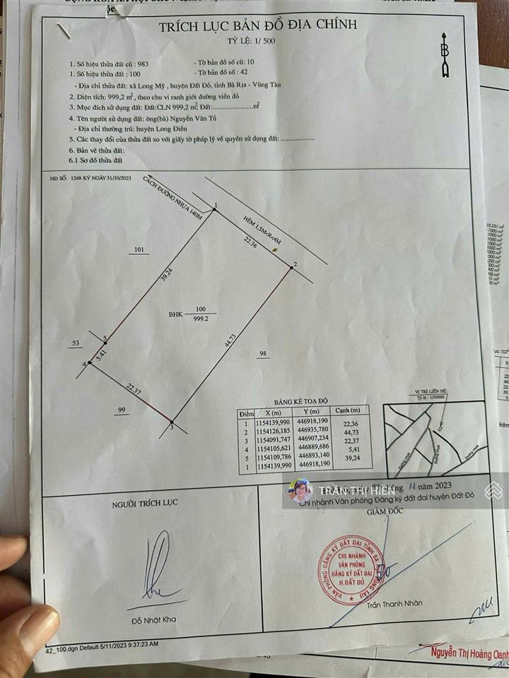 Vườn trái cây gần biển phước hải  tp hcm  dt 1000m2  ngang 22m x 45m  quy hoạch đất ở