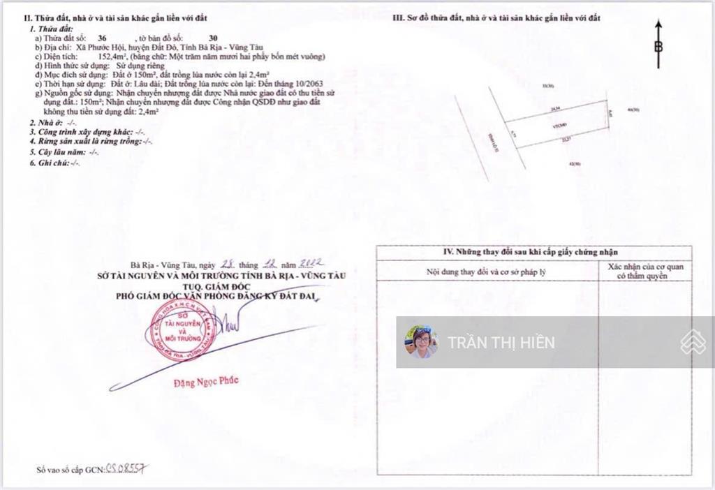 Mặt tiền tỉnh lộ 44a về biển phước hải  6.5x24m  152m2 full thổ cư  mặt tiền kinh doanh