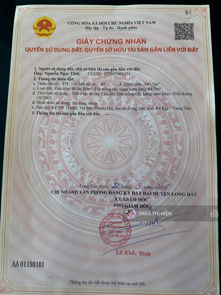 Mặt tiền đường ven biển vũng tàu bình châu 42m  ngay ngã tư đường võ thị sáu  phước hải 9.6x16m