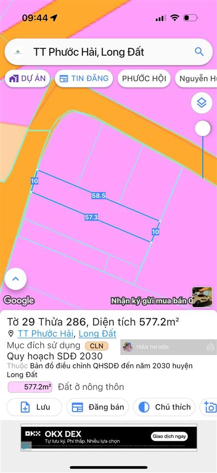 Thị trấn phước hải  gần biển phước hải  brvt (nay là xã phước hải  tp hcm) dt 10mx57m  577m2