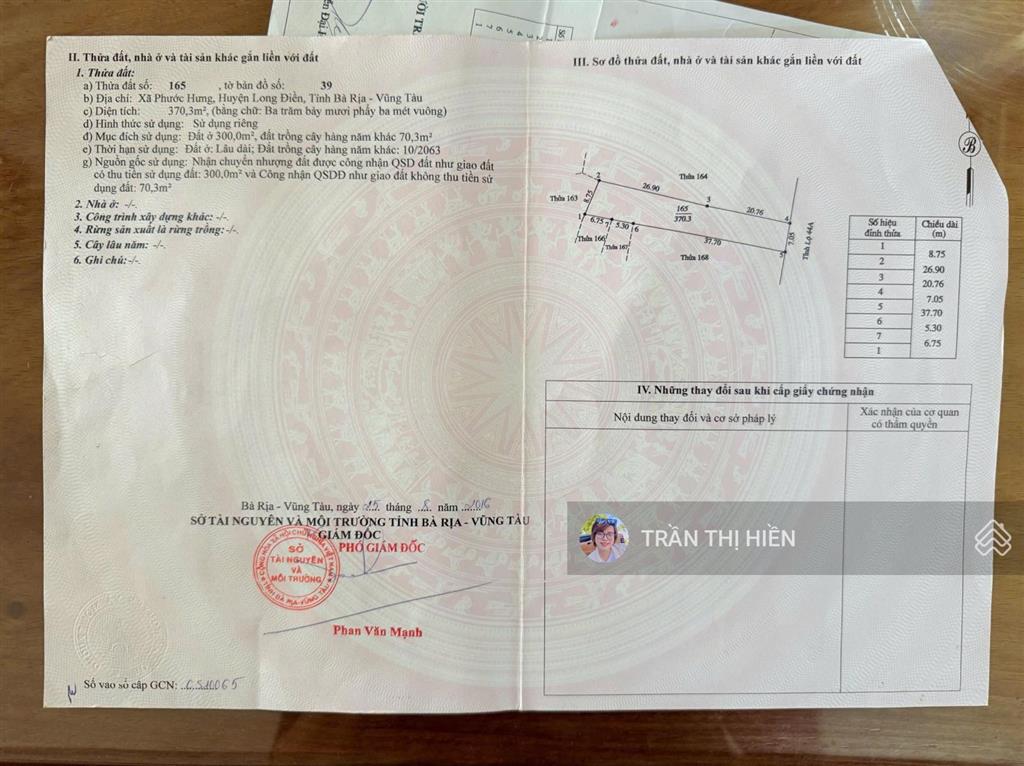 Mặt tiền võ thị sáu  xã long hải  sẵn mặt bằng 370m2 đang cho thuê 13tr/th