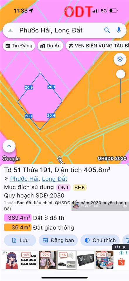 Lô góc 20m x 20m siêu phẩm  mặt tiền đường ven biển vũng tàu bình châu  trung tâm phước hải