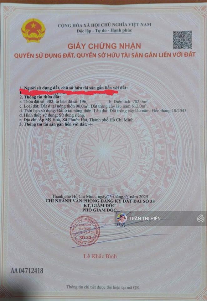 Đất phước hải long đất bà rịa vũng tàu 702m² cách biển phước hải 3km view núi minh đạm