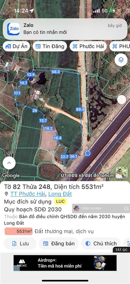 Mặt tiền đường ven biển, vũng tàu bình châu  đối diện khu qh sân golf hương sen  dt 5531m2 lô góc