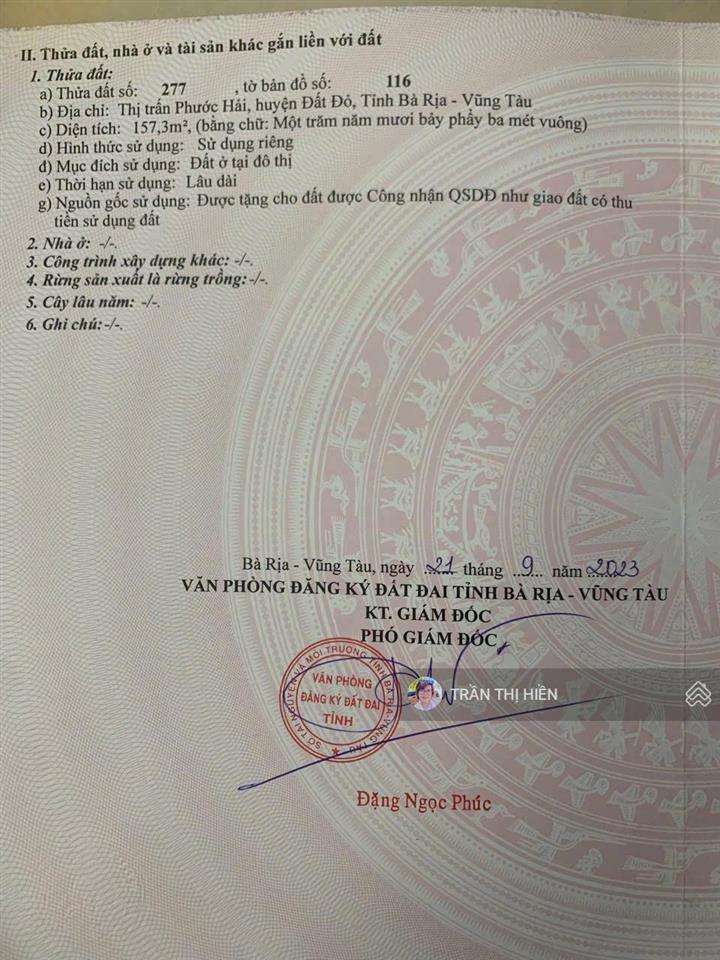 Đường trần văn mầu  tái định cư phước hải  brvt đi bộ ra biển 300m. dt 157m2  8x20m full thổ