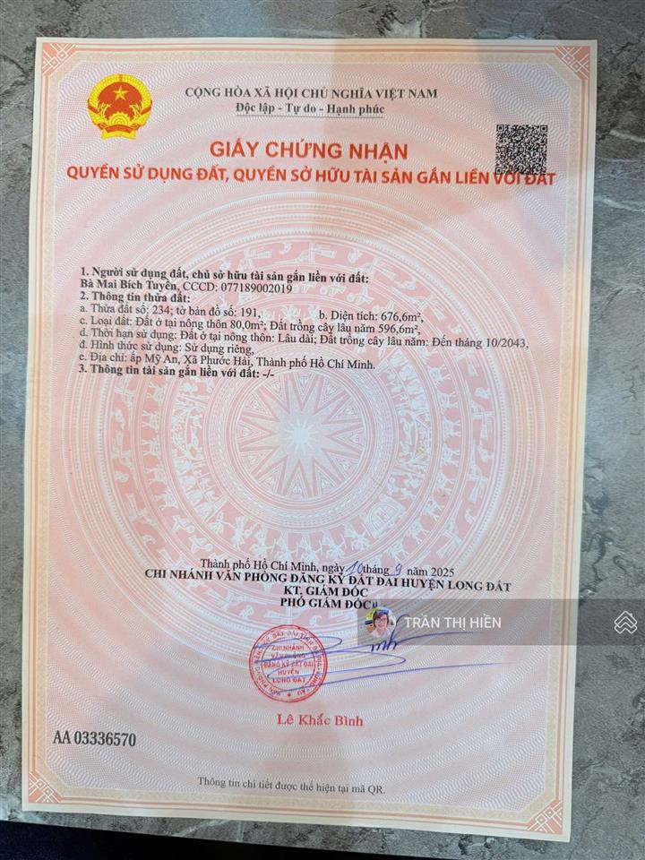 Mặt tiền tỉnh lộ 44b  đoạn trung tâm xã phước hải  tp hcm  dt 676,6m2  20m mặt tiền tl44b