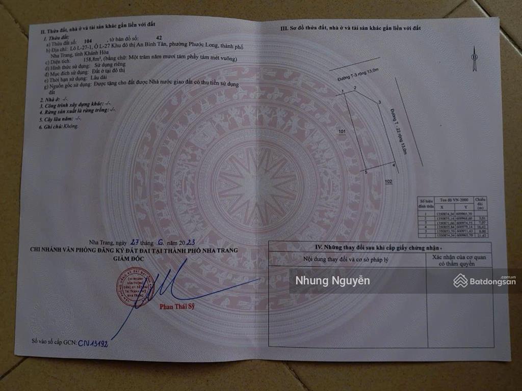 Lô góc kđt an bình tân, đối diện khu hành chính tỉnh khánh hòa. sổ đỏ cá nhân xây dựng tự do