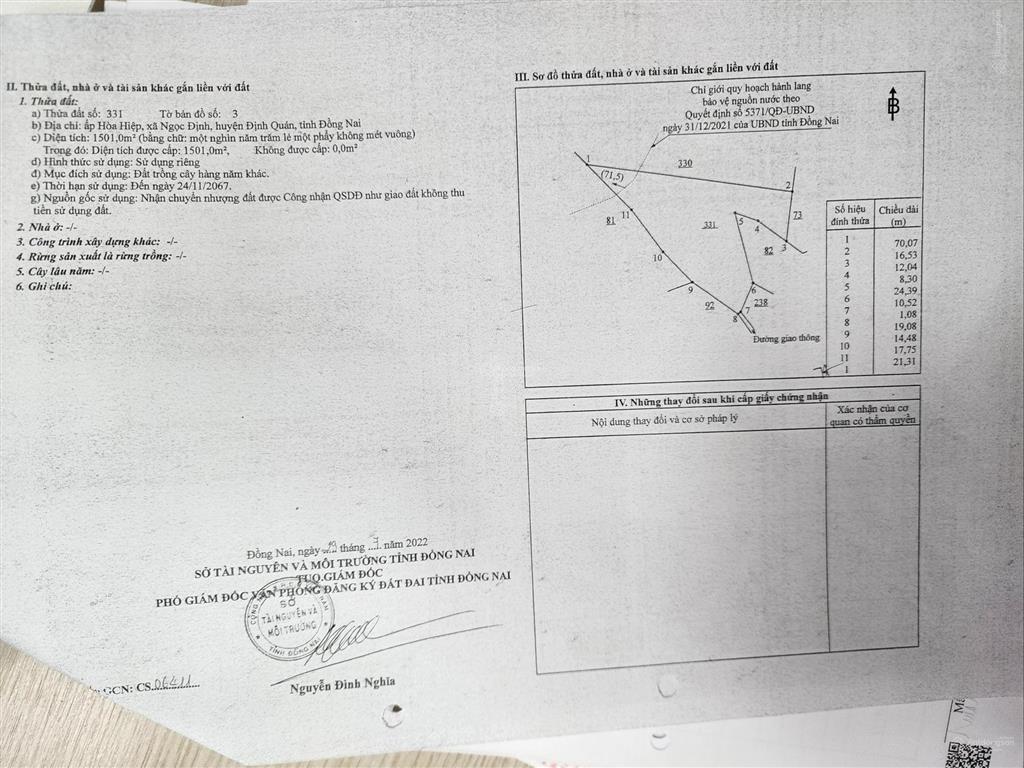 Lô đất diện tích 1000m2, phù hợp làm vườn nghỉ dưỡng, nhà yến