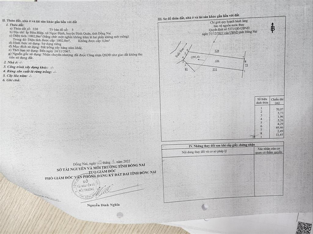 Lô đất diện tích 1000m2, phù hợp làm vườn nghỉ dưỡng, nhà yến