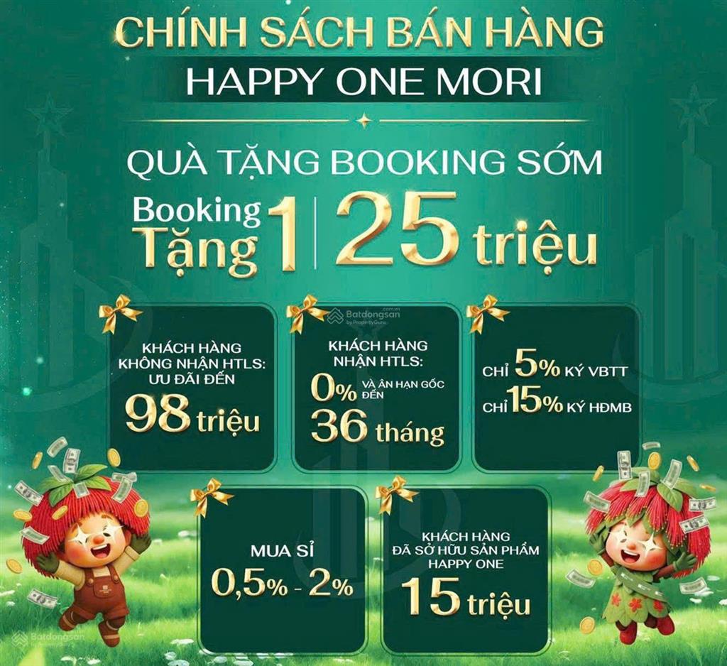 Bán căn hộ 2pn 2wc 78m2 tầng 18 happy one mori, giá f0 cđt, tặng nội thất 88tr.
