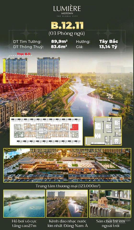 Cần bán căn góc 3pn hướng đông nam, view tttm và nhạc nước, bán giá gốc