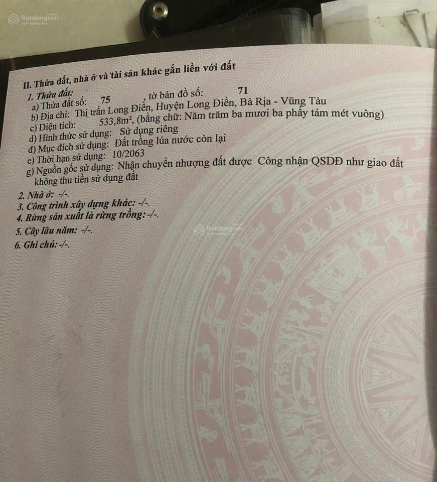 Bán 2 lô đất gần trường tiểu học long liên long điền (có bán lẻ từng lô) cách trung tâm hc brvt 3km