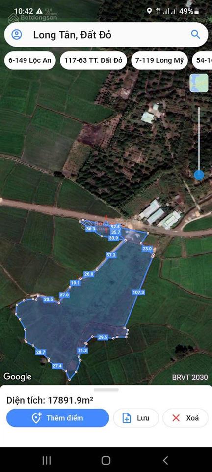 Bán 1.74ha đất cây hàng năm có 92m mặt tiền đường nhựa lộ 8m long tân  đất đỏ  tp. hcm