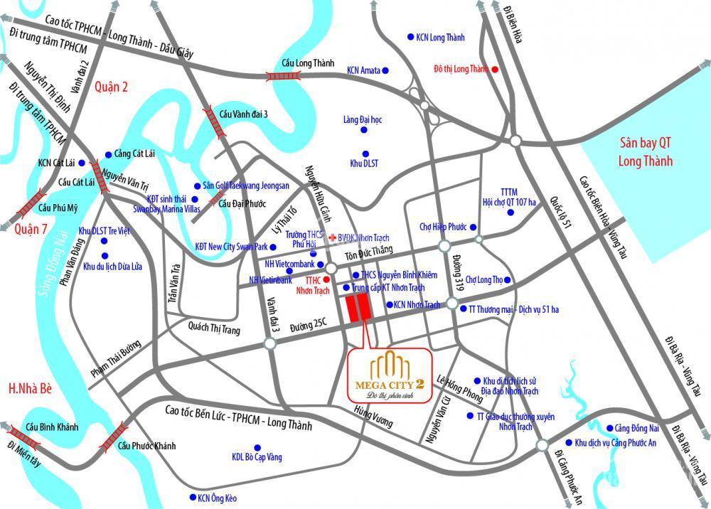 Đất mặt tiền đường 25c kết nối sân bay long thành trung tâm nhơn trạch dự án mega city 2 xã phú hội