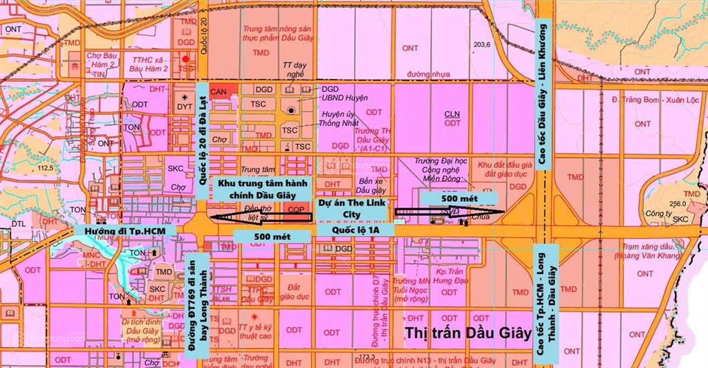 Đất nền, nhà phố khu đô thị the link city  mặt tiền ql1a, ql20  trung tâm dầu dây  đồng nai
