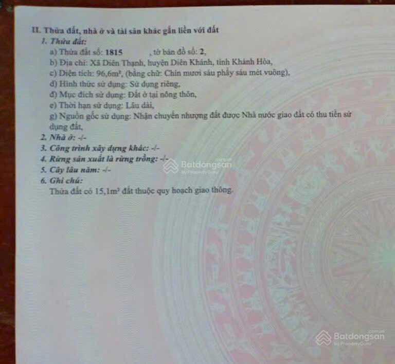 Bán đất (96.6 m2, ngang 5m) diên thạnh  cách ql1a chỉ 100m. gần đường võ nguyên giáp. giá 1.45 tỷ