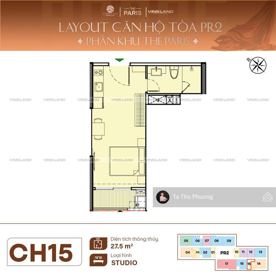 Bán căn studio 28.6m2 tòa paris giá 1.970 tỷ = hđmb, view hồ san hô, tầng thấp.  0928 508 ***