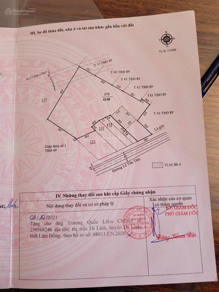 Cần bán lô đất lớn đường lê văn tám, tại trung tâm thị trấn di linh