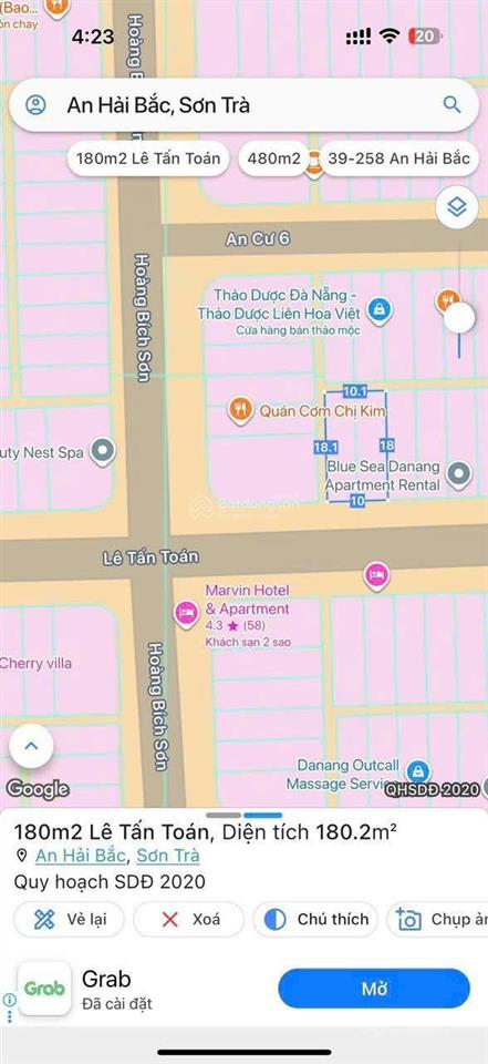 Bán lô đất biển dt 180m2, ngang 10m đường 7m5, sát hồ nghinh