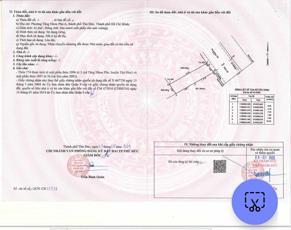 Đất mt 62m² (4mx15.5m) đường số 102, p. tăng nhơn phú a, q9  chỉ 5,75 tỷ