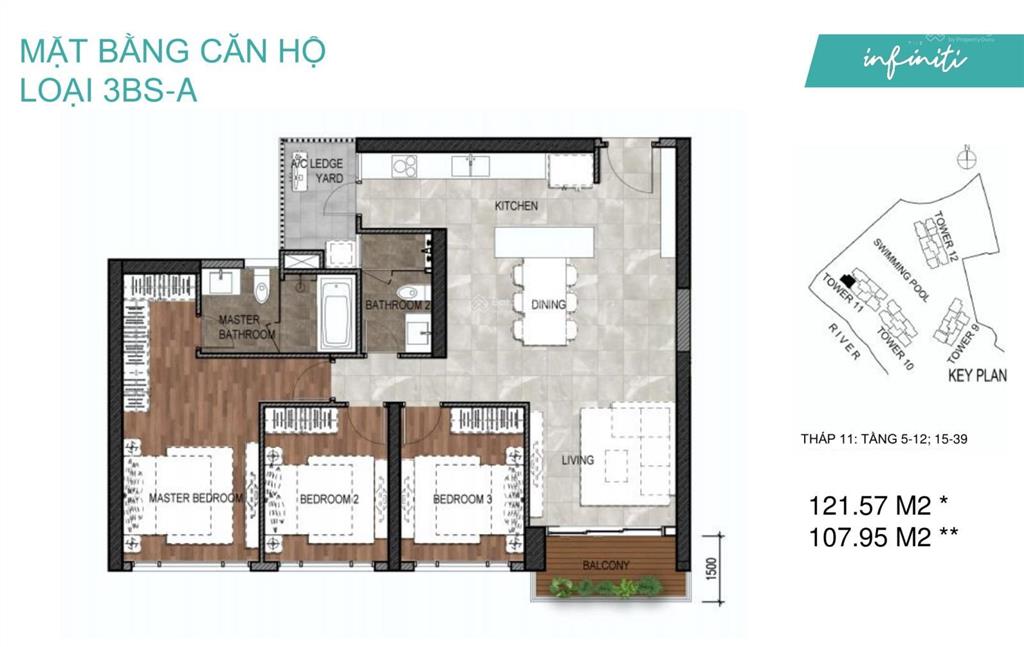 3pn infiniti vừa view sông & nội khu chỉ 11 tỷ