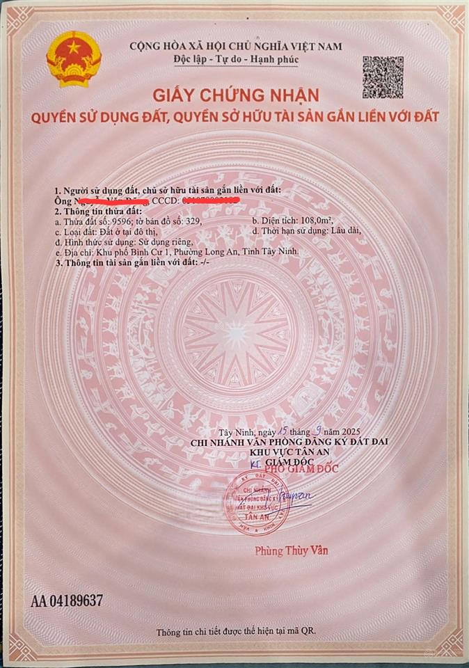 Giảm giá bán lô đất thổ 108m2 tại hẻm 12 phạm văn trạch, tân an, la, 1,3 tỷ vnd tl