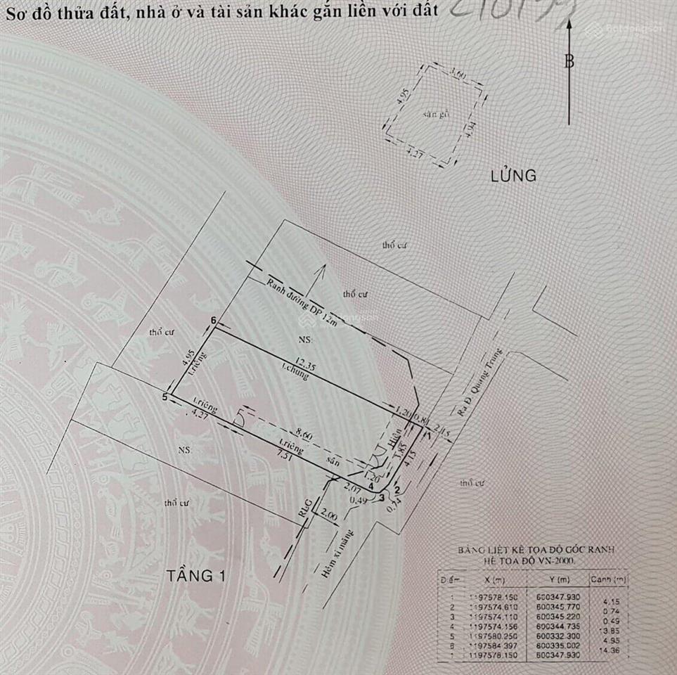 Bán nhà quang trung, phường 10, gò vấp, ngang 5m x dài 14,5m, dt đất 71,3m2, giá 5.89 tỷ