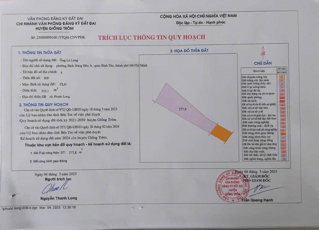 Bán đất mặt tiền đường liên xã Phước Long.Cách TL884 chỉ 500m