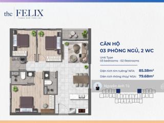 Bán căn hộ the felix liền kề aeon mall thuận an dt85m2 căn góc thanh toán 635 triệu(20%) full nt