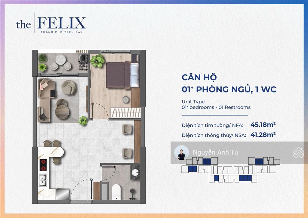 Bán căn hộ 1pn 45m2 dự án the felix trung tâm tp thuận an full nội thất từ 1,55 tỷ/căn nhận nhà