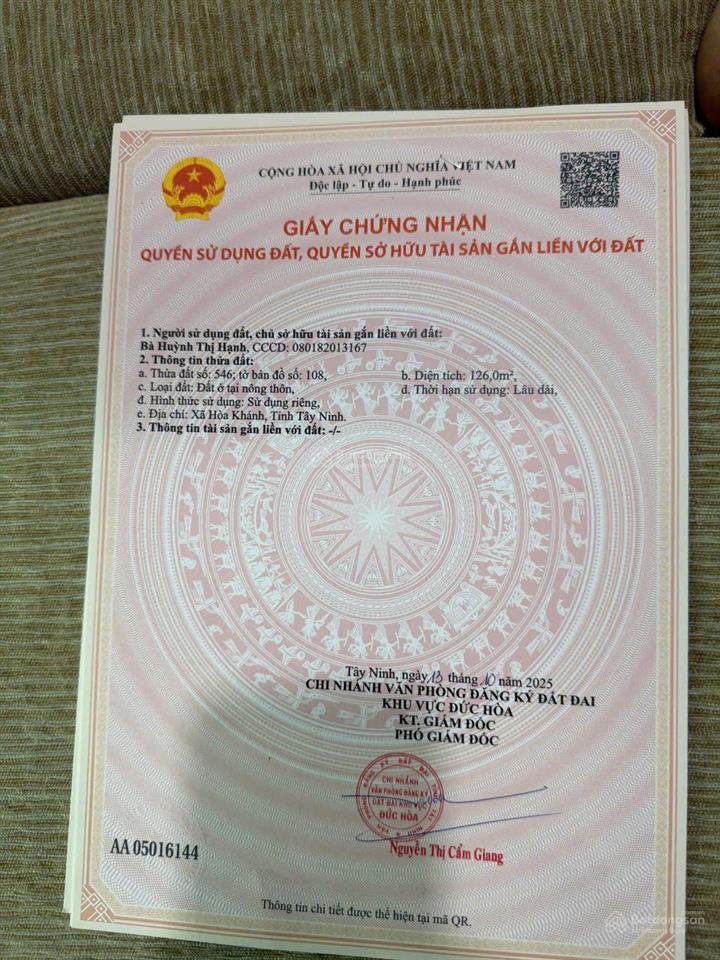 Chính chủ ngộp 126m2. giáp kv 4/tt đức hòa 720 triệu tl chính chủ