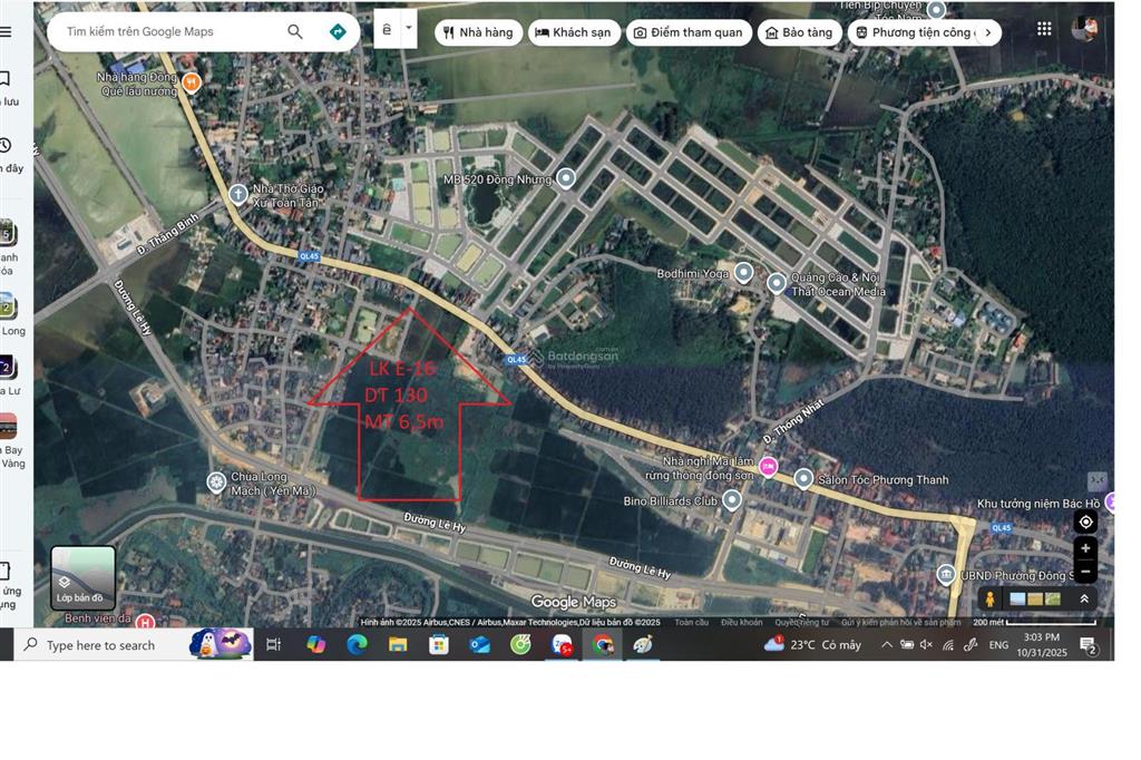 Đất nền tt rừng thông cách ql 45 30m, mt 6.5m.  0949 716 ***