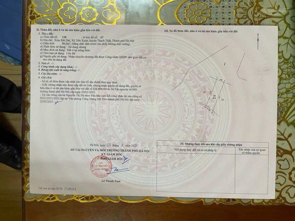Bán đất nền thạch thất, chính chủ
