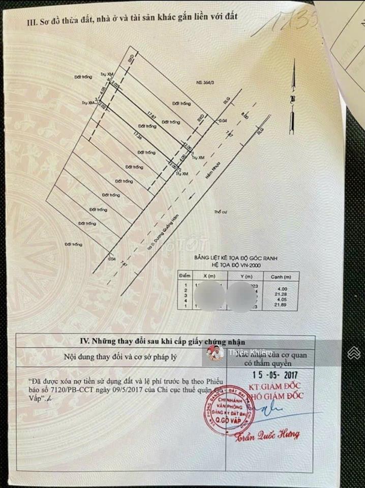 Nhà bán một trục đường nhựa 8m thông dương quảng hàm  p. 5  gò vấp  4m x 22m