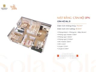 Bán căn 3 ngủ, toà g6, dt 75m2, giá 5 tỷ bao phí, tầng trung 2x, the sola park, vinhomes smart city